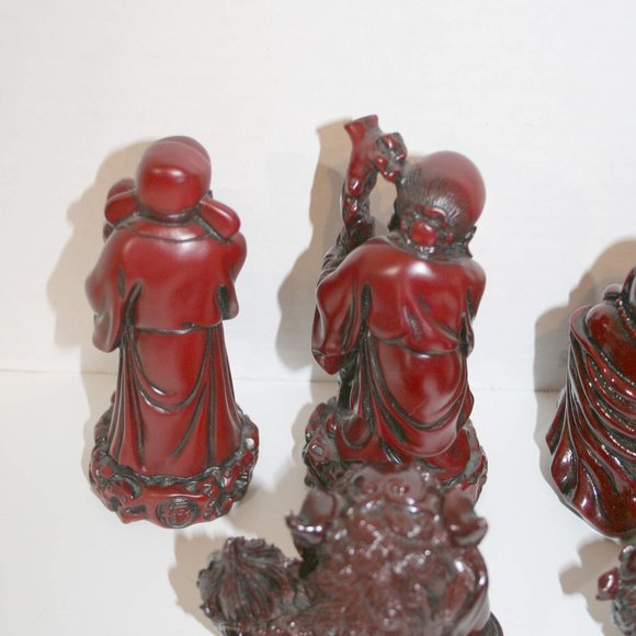 (6) Buddha Dragon Asian Figures Red Resin Statue Set - Picture 5 of 7